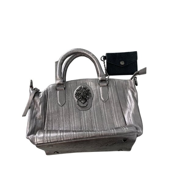 Sharif Legacy Caviar Snake Leather Satchel with Card Case Double Handle Silver - Picture 1 of 11